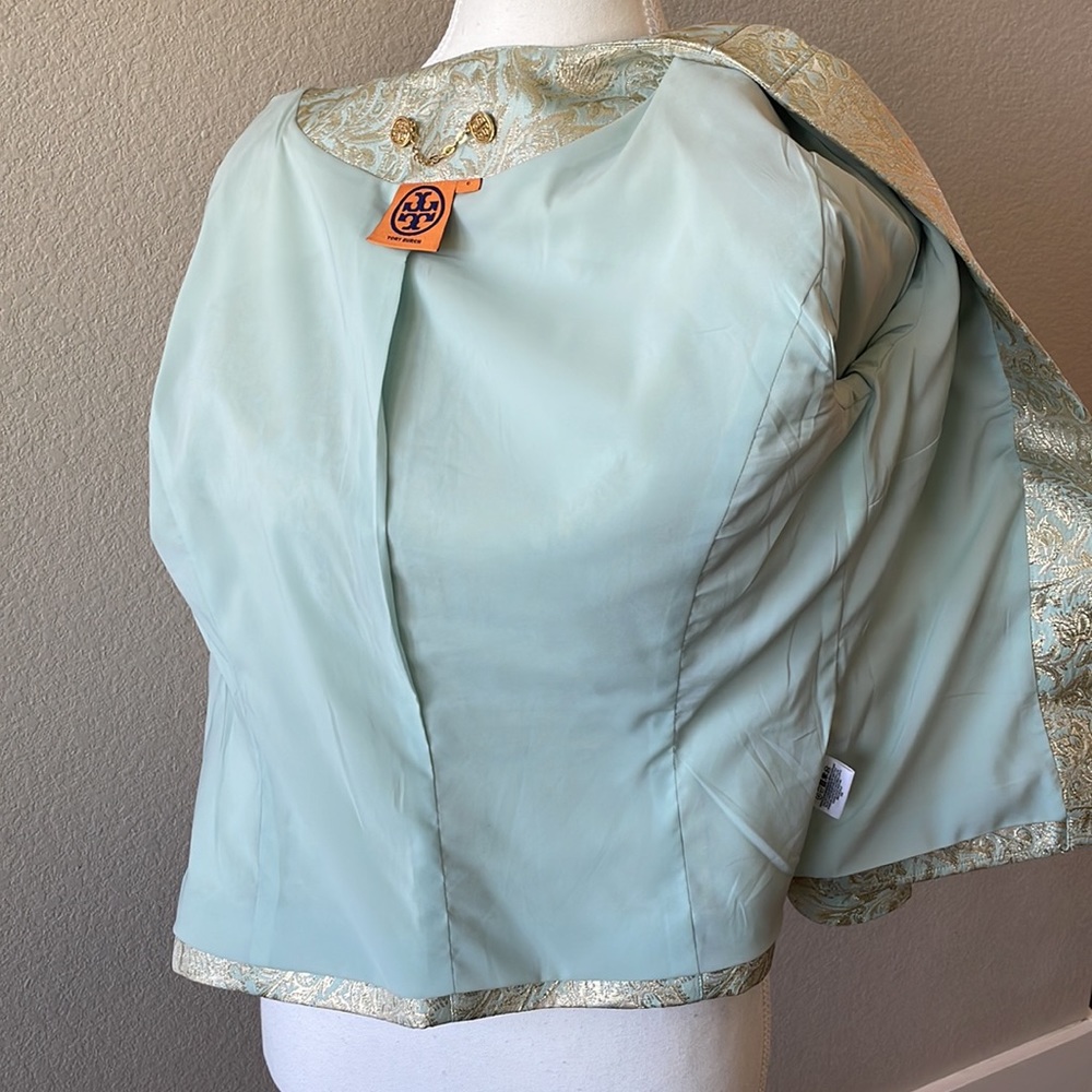 Tory Burch Gold/Mint Metallic Blazer Size 6 - Picture 10 of 13